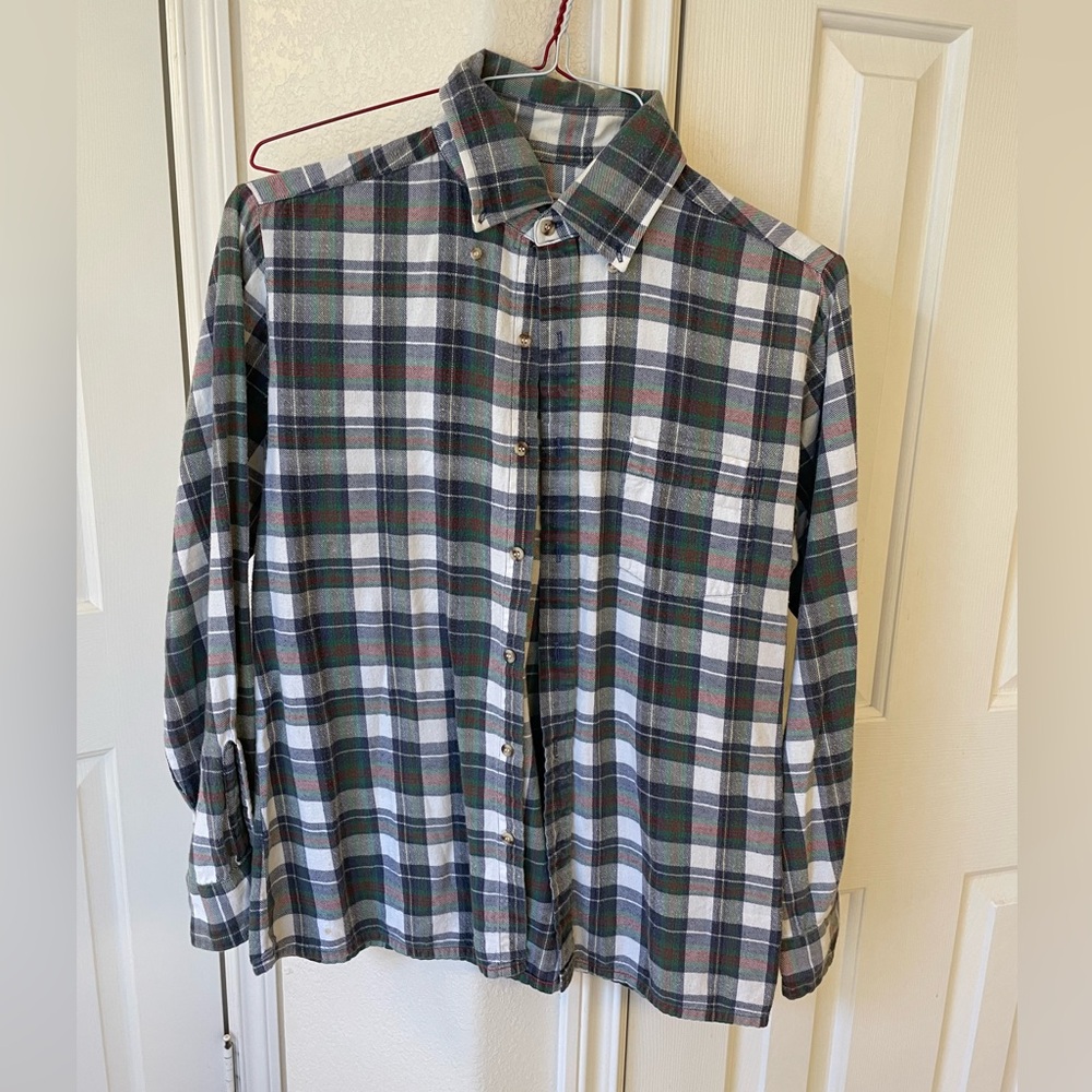 Vintage Arrow Sportswear Men's Plaid Shirt - Green and White